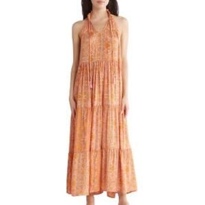 NWT Raga Shalina Ruffle Tie Collar Dress Size Medium Orange Coral